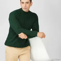kveto Men Self Design Round Neck Green Sweater-picture-33