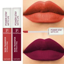 PERPAA Set of 2 Power Stay Non-Transfer & Long-Lasting Velvet Matte Liquid Lipstick 5 g-Maroon 09 - Bright Red 01 image 2