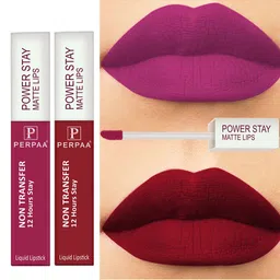 PERPAA Set of 2 Power Stay Non-Transfer & Long-Lasting Velvet Matte Liquid Lipstick 5 g-Pink 10 - Red 22 image 2