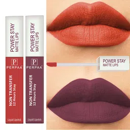 PERPAA Set of 2 Power Stay Non-Transfer & Long-Lasting Velvet Matte Liquid Lipstick 5 g-Bright Red 01 - Mauve 23 image 3