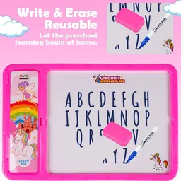 avis 2 in 1 Unicorn Writing Slate with Pencil box for kids Pink image 3