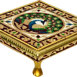 sv traders Meenakari 10 Inc Pooja Wooden Brass All Purpose Chowki Wood All Purpose Chowki-picture-22