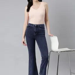 SHOWOFFFF Women Comfort Flared High-Rise Light Fade Stretchable Jeans image 4