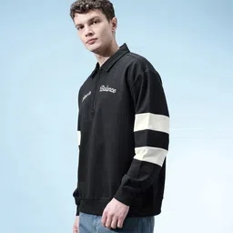 glitchez Typography Embroidered Drop-Shoulder Sleeves Relaxed Fit Fleece Sweatshirt image 5