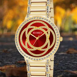 Curren Women Embellished Dial & Stainless Steel Straps Analogue Watch CR-3480-Gold-Red-picture-57