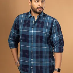 Sizeupp Men Plus Size Standard Oversized Fit Tartan Checked Cotton Casual Shirt-picture-13