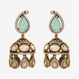 Kushal's Fashion Jewellery Victorian Plated Kundan Studded Dome Shaped Jhumkas image 3