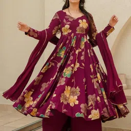 GoSriKi Floral Printed Regular Kurta With Palazzos & Dupatta-picture-29