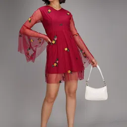 VANGULL Embroidered Net Fit & Flare Dress image 4