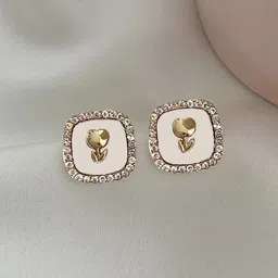 FIMBUL Gold-Plated Crystals Studded Square Shaped Studs-image-77