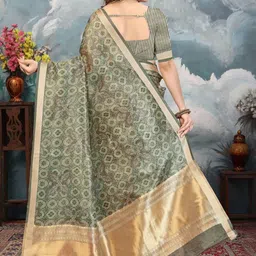 ZAMUNA Ethnic Motifs Tissue Handloom Tussar Saree image 4