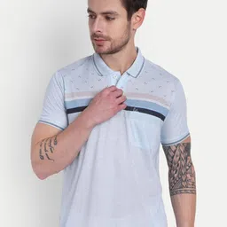 HAUTEMODA Printed Pure Cotton Polo Collar T-shirt-image-4