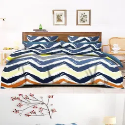 Homybees Multicoloured Geometric 220 TC King Bedsheet with Pillow Covers-picture-19