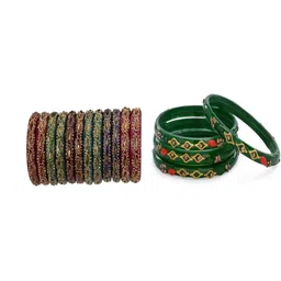 SOMIL Set Of 16 Stone-Studded Bangles-image-21
