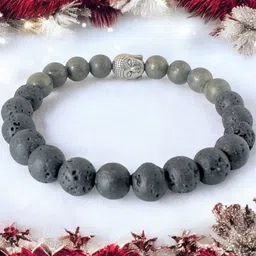 Gems Guru Unisex Grey Melange Natural Lava Buddha Pyrite Artificial Beads Slip-On Bracelet image 5