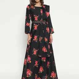 Jash Creation Floral Print Applique Fit & Flare Maxi Dress-picture-33