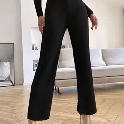 Lyzoo Women Relaxed Straight Leg High-Rise Easy Wash Pleated Trousers-picture-15