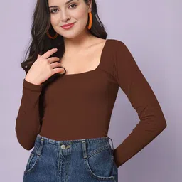 Maheshvi Women Square Neck Long Sleeves Ribbed Fitted Top image 1