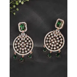 House of Pataudi Rose Gold Plated American Diamond Studded Contemporary Drop Earrings-picture-13