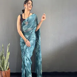 FLOURIOUS Abstract Printed Pure Chiffon Saree With Unstitched Blouse Piece image 5