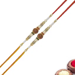 MEIRA JEWELLERY 2Pc Rudraksha Rakhi With Roli Chawal & Greeting Card-picture-12