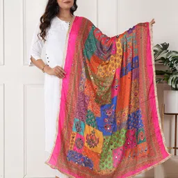 ZOOMBIE Ethnic Motifs Printed Dupatta with Mirror Work-picture-30