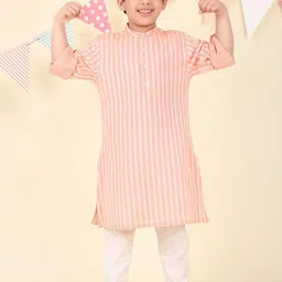 Fabindia Boys Striped Band Collar Cotton Straight Kurta-picture-24