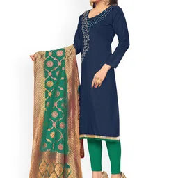 Maroosh Floral Embroidered Zari Work Jaam Cotton Unstitched Dress Material image 2