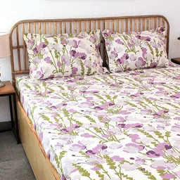 House This Purple & White Floral 180 TC Queen Bedsheet with 2 Pillow Covers-picture-19