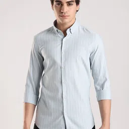 NEVER NEUD Men Classic Slim Fit Vertical Striped Button-Down Collar Cotton Casual Shirt-picture-37