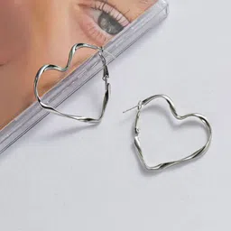 Estailo fashion Silver-Plated Heart Shaped Hoop Earrings-image-58