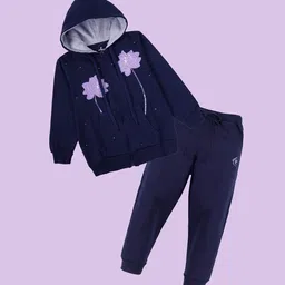 KiddoPanti Girls Embroidered Hooded Zip-Up Sweatshirt With Track Pant Tracksuit-picture-31