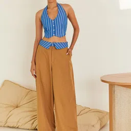 Urban Suburban Brown Collared Waist Trouser-image-0