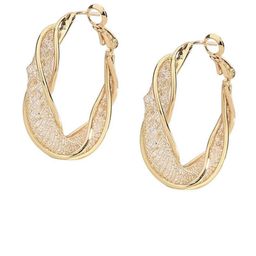 PolluxCraft Gold-Plated Artificial Stones Studded Contemporary Korean Hoop Earrings-picture-28
