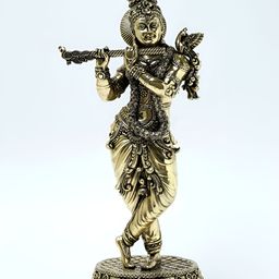 Exotic India Gold Toned Lord Krishna Religious Idol Showpiece-picture-49