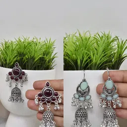 MEIRA JEWELLERY Set Of 2 Silver-Plated Dome Shaped Jhumkas image 1