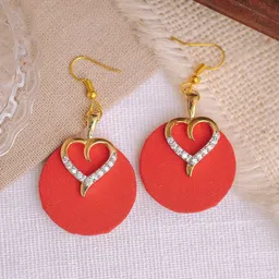 VIRAASI Gold-Plated Cubic Zirconia Studded Heart Shaped Drop Earrings-image-17