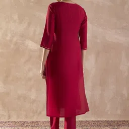 Indo Era Floral Embroidered Round Neck Thread Work Kurta With Trouser image 5