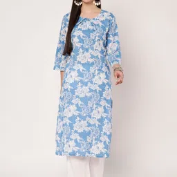 SKYTICK Floral Printed Tie-Up Neck Pure Cotton Kurta With Trousers-picture-35