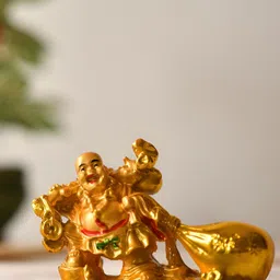 Aura Gold-Toned & Red Laughing Buddha Idol Showpiece image 3