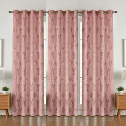 GEET CREATIONS Pink & Gold-Toned Set of 3 Floral Room Darkening Long Door Curtain-picture-13