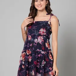 CORSICA Floral Print Off-Shoulder Georgette Fit & Flare Dress-picture-34