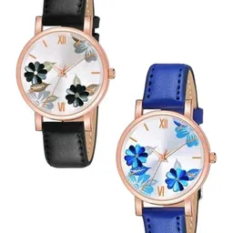 Miss Perfect Women Pack Of 2 Round Printed Dial & Leather Straps Analogue Watch Cvv98-picture-29