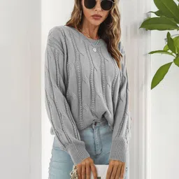 HERE&NOW Women Round Neck Cable Knit Pullover image 2