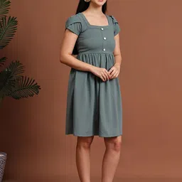 JAKANARY Puff Sleeve Crepe A-Line Dress image 3