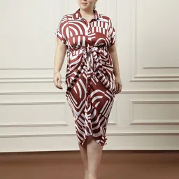 Athena Ample Print Satin Shirt Midi Dress-image-61