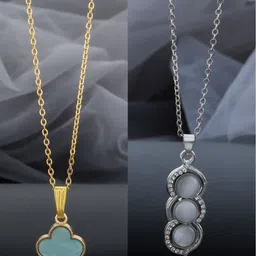 Birado Jewellery Set Of 2 Steel Gold-Plated Stones Studded Floral Pendants With Chains-picture-40