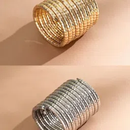 Sangria Set Of 2 Gold & Silver-Plated Spiral Bangles-picture-30