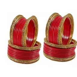 Shasmi Set Of 40 Red Glass Artificial Stones & Beads Bangle image 3