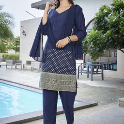 Royal Export Floral Printed Straight Kurta with Trousers & Dupatta image 5